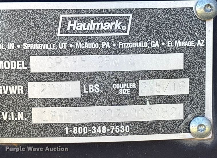 image for item EO1634 2002 Haulmark GRG85X28WT4 enclosed cargo trailer