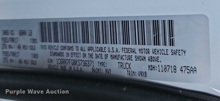 image for item EO4653 2019 Dodge Ram 1500 Quad Cab pickup truck