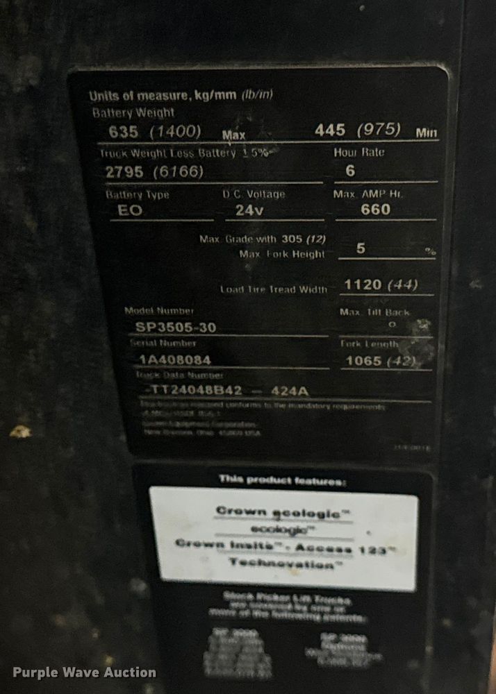 image for item ER0093 2013 Crown SP3505-30 order picker