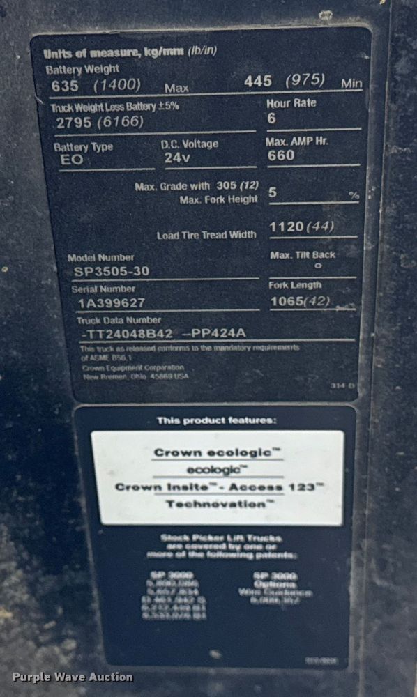 image for item ER0094 2013 Crown SP3505-30 order picker