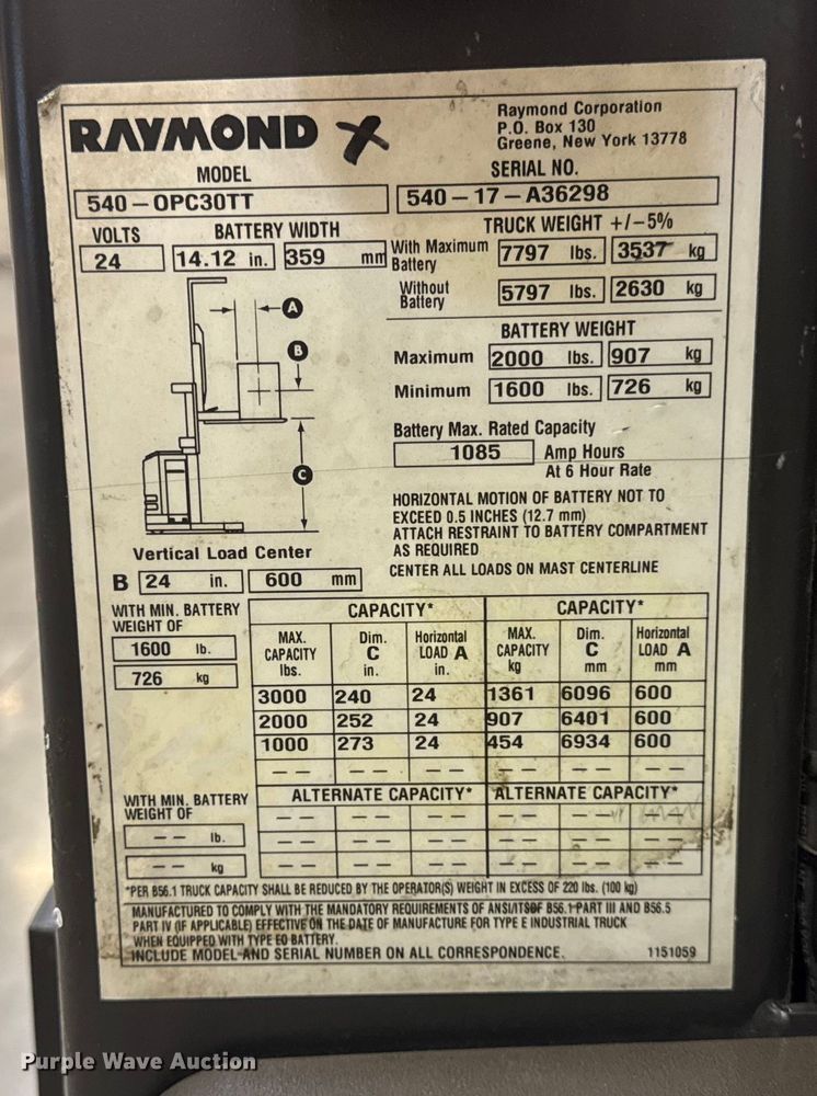 image for item ER0097 2017 Raymond 5400 order picker