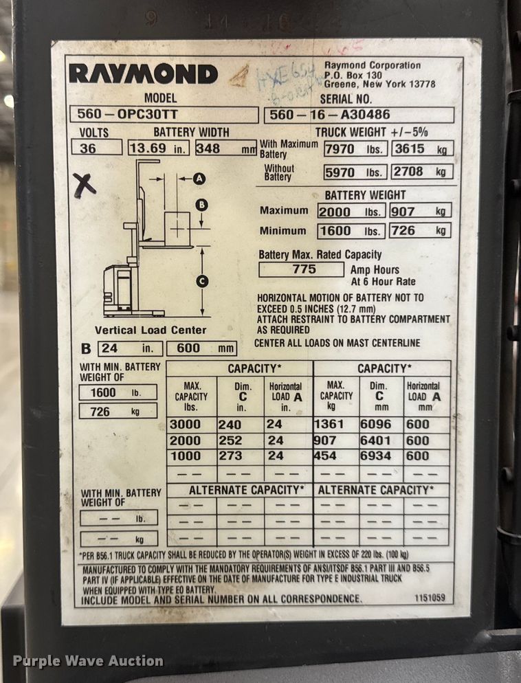 image for item ER0099 2016 Raymond 5600 order picker