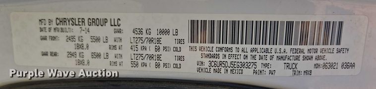 image for item ER5061 2014 RAM 2500 Crew Cab pickup truck