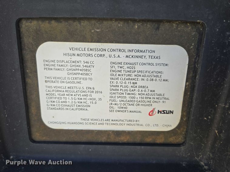 image for item ER5106 2016 Hisun Forge 550 ATV