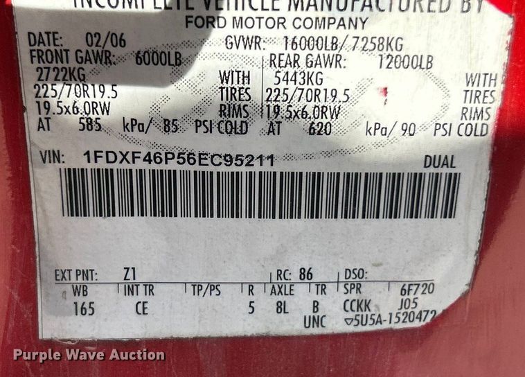 image for item ET3189 2006 Ford F450 XL Super Duty  truck cab and chassis