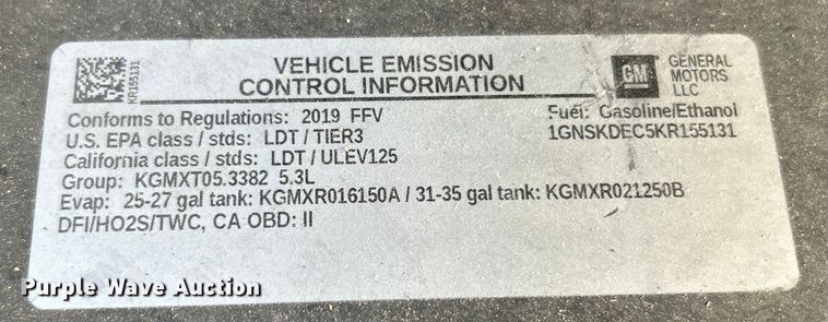 image for item ET3193 2019 Chevrolet Tahoe Police SUV