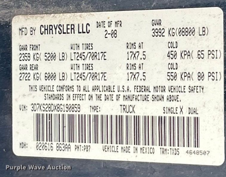 image for item ET3195 2008 Dodge Ram 2500HD Quad Cab pickup truck