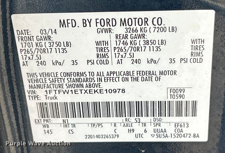 image for item ET3196 2014 Ford F150 XL  SuperCab pickup truck