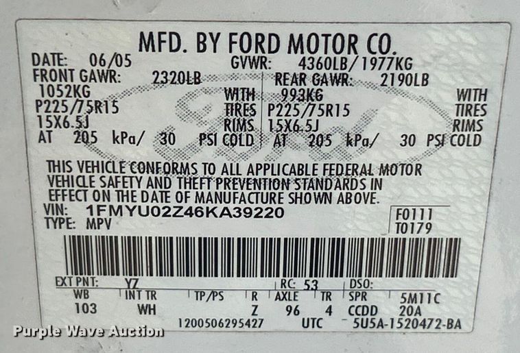image for item ET3197 2006 Ford Escape XLS SUV