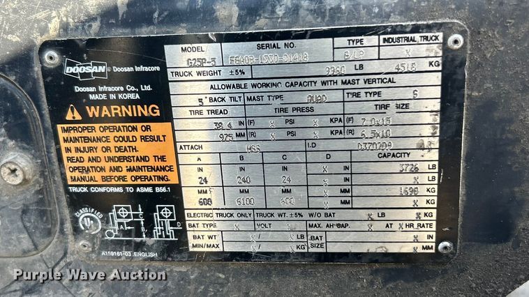 image for item ET3220 Doosan G25P-3 forklift