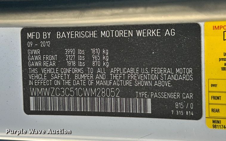 image for item ET3222 2012 Mini Cooper S 