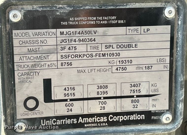 image for item ET3454 2017 UniCarriers PF110YLP forklift