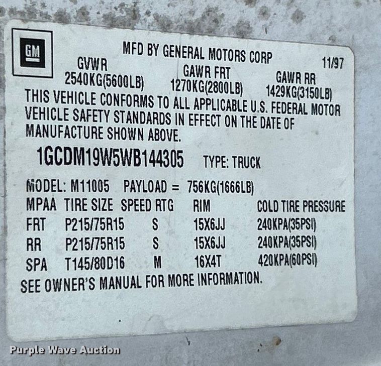 image for item ET3463 1998 Chevrolet Astro van