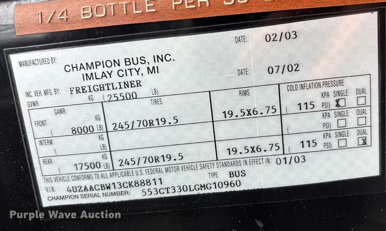 image for item ET4667 2003 Freightliner MB55 Champion  coach bus