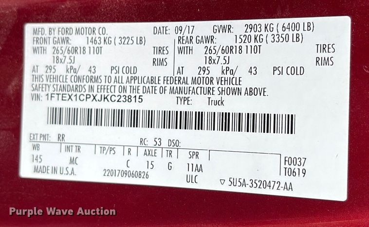 image for item ET7069 2018 Ford F150 SuperCab pickup truck