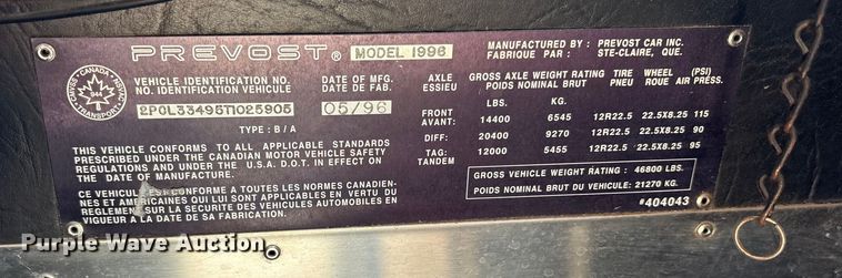 image for item ET7071 1996 Prevost Xl Coach coach bus