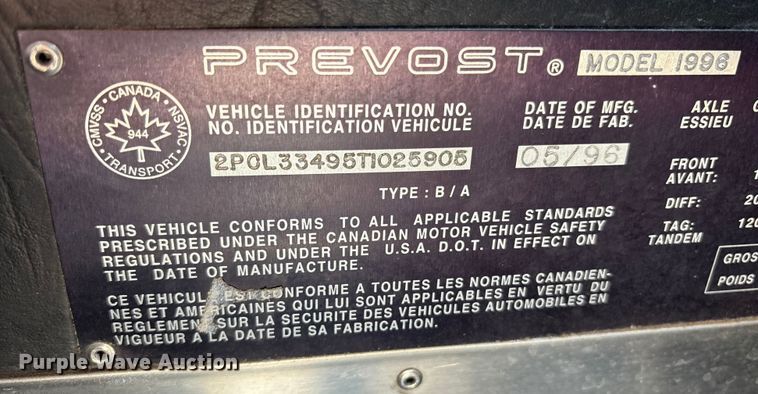 image for item ET7071 1996 Prevost Xl Coach coach bus