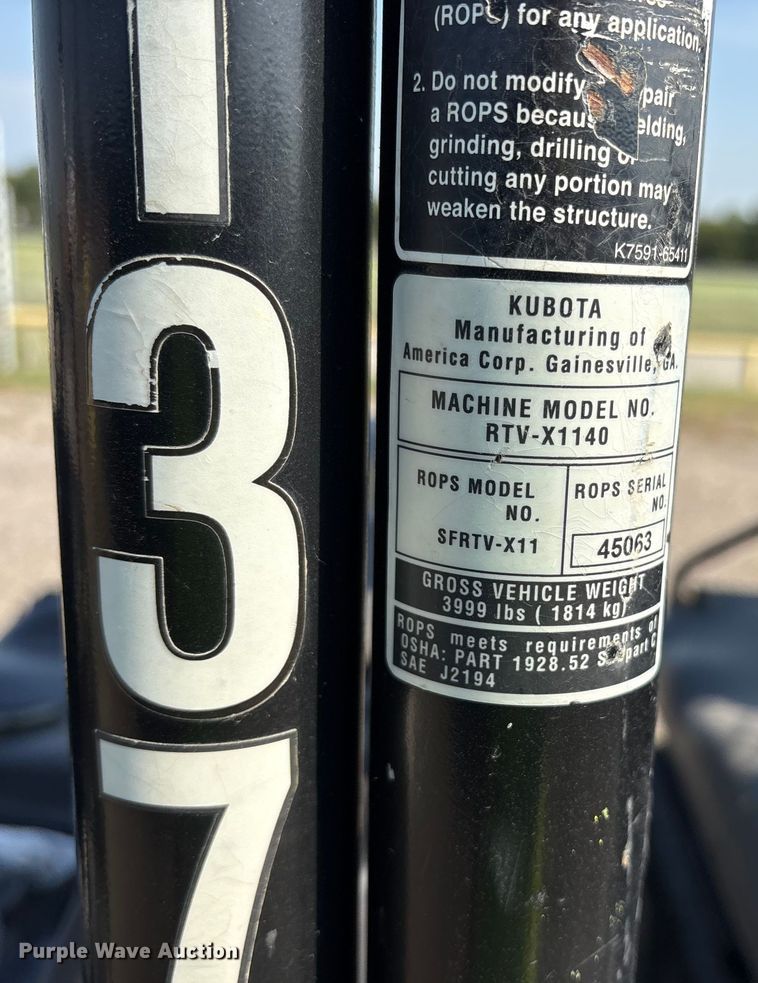 image for item ET7073 2021 Kubota RT X1140 utility vehicle