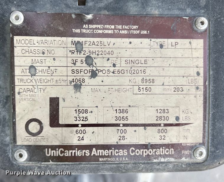 image for item ET7075 2017 UniCarriers PF50 forklift