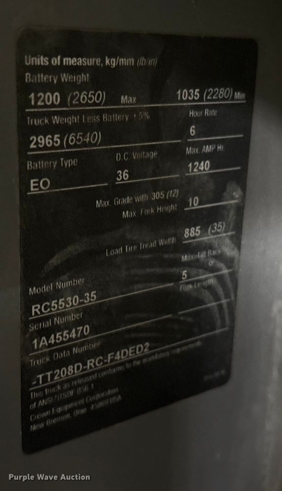 image for item ET7076 2016 Crown RC5530-35 forklift