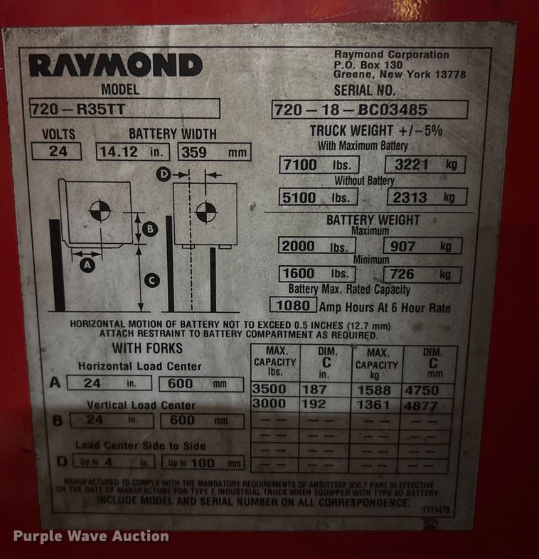 image for item ET8550 2018 Raymond 720-R35TT reach truck