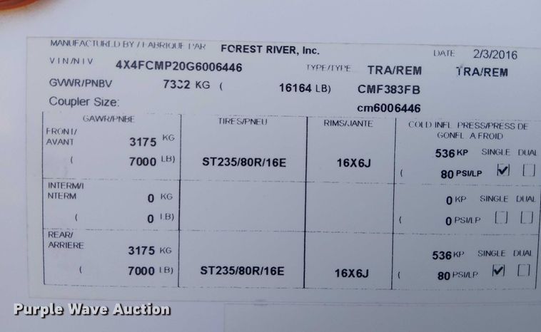 image for item EU2533 2016 Forest River Columbus camper