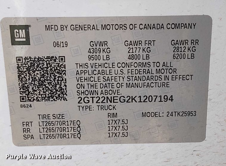 image for item EU2534 2019 GMC Sierra 2500HD Double Cab pickup truck