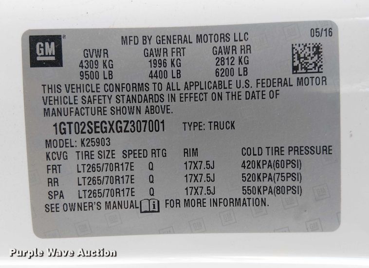 image for item EU2535 2016 GMC Sierra 2500HD pickup truck