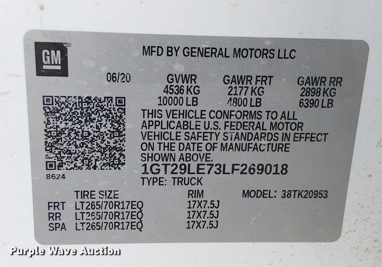 image for item EU2537 2020 GMC Sierra 2500HD Double Cab pickup truck