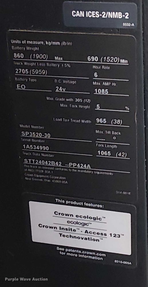 image for item EU2540 2018 Crown SP3520-30 order picker