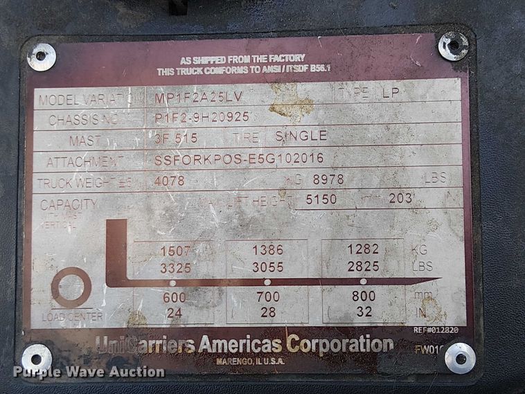 image for item EU2542 2016 UniCarriers PF50 forklift