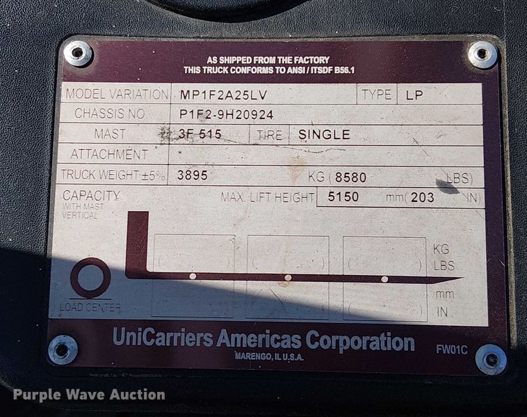 image for item EU2544 2016 UniCarriers PF50 forklift