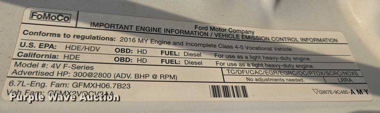 image for item EU3694 2016 Ford F550 truck cab and chassis