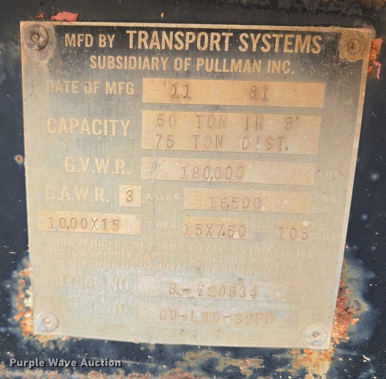 image for item EU3719 1981 TrailMobile 60-LDD-3SFG lowboy equipment trailer