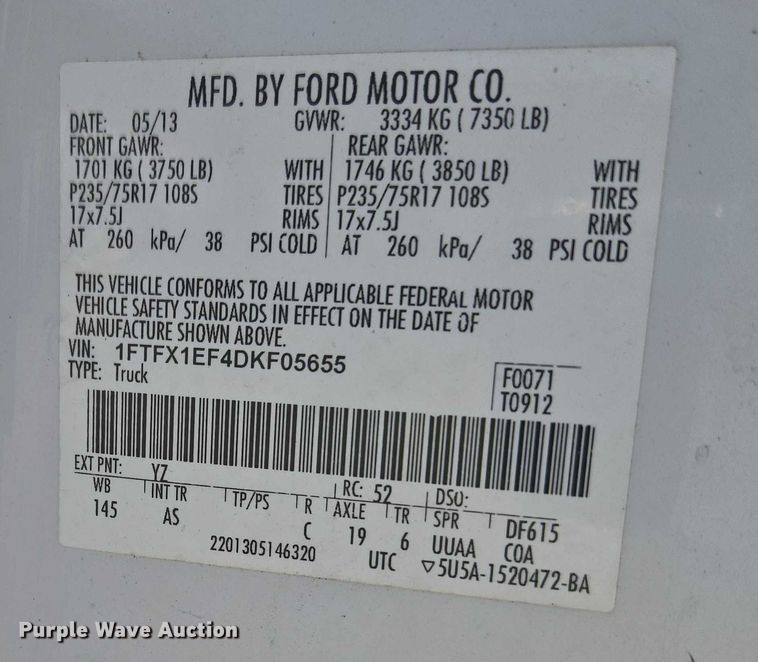 image for item EU3724 2013 Ford F150 SuperCab pickup truck