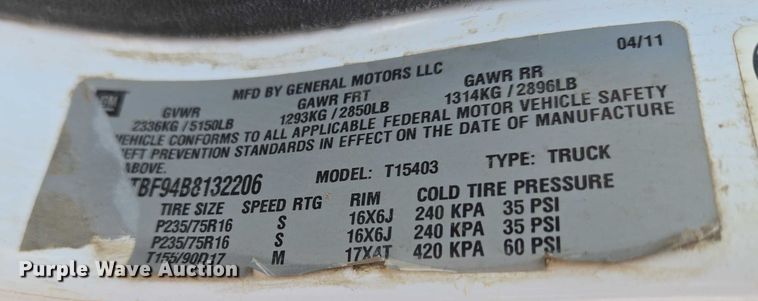 image for item EU3725 2011 Chevrolet Colorado pickup truck