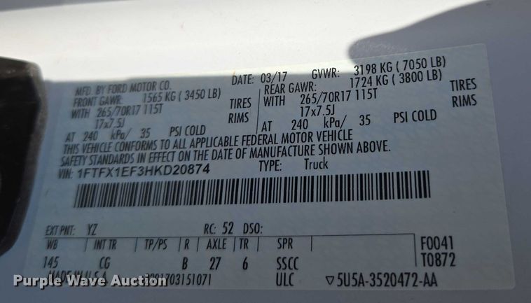 image for item EU3727 2017 Ford F150 SuperCab pickup truck