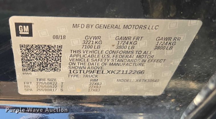 image for item EU3728 2019 GMC Sierra 1500 Crew Cab pickup truck