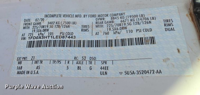 image for item EU3735 2020 Ford F550 SuperCab flatbed truck