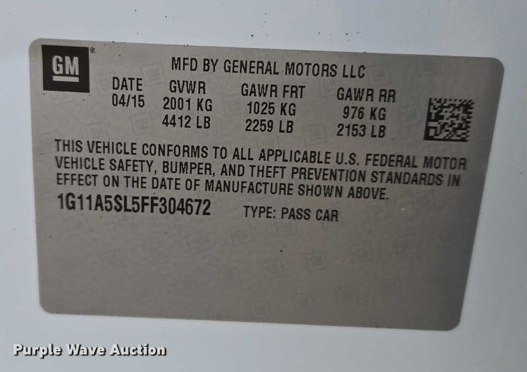 image for item EU3737 2015 Chevrolet Malibu LS 