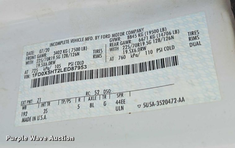 image for item EU3738 2020 Ford F550 bucket truck