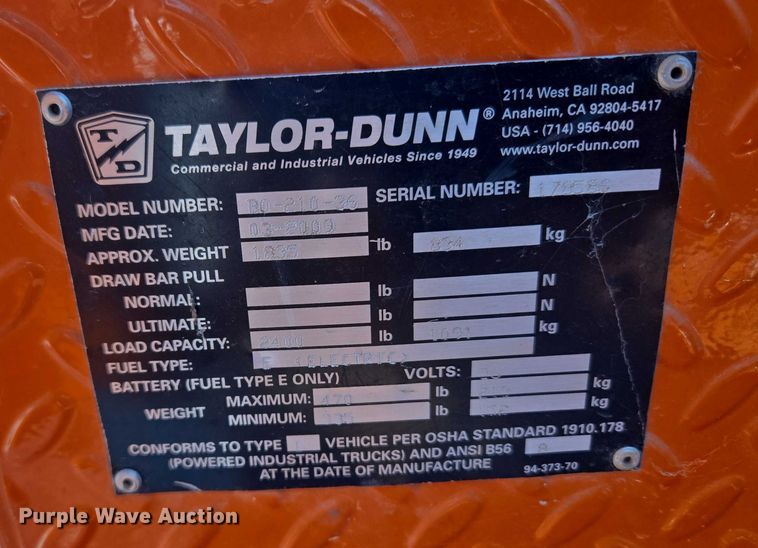 image for item EU3749 2009 Taylor-Dunn B0-210-36 utility vehicle