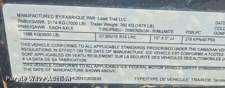 image for item EU3750 2022 Load Trail utility trailer