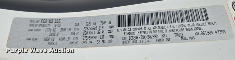 image for item EU3764 2019 RAM 1500 Crew Cab pickup truck