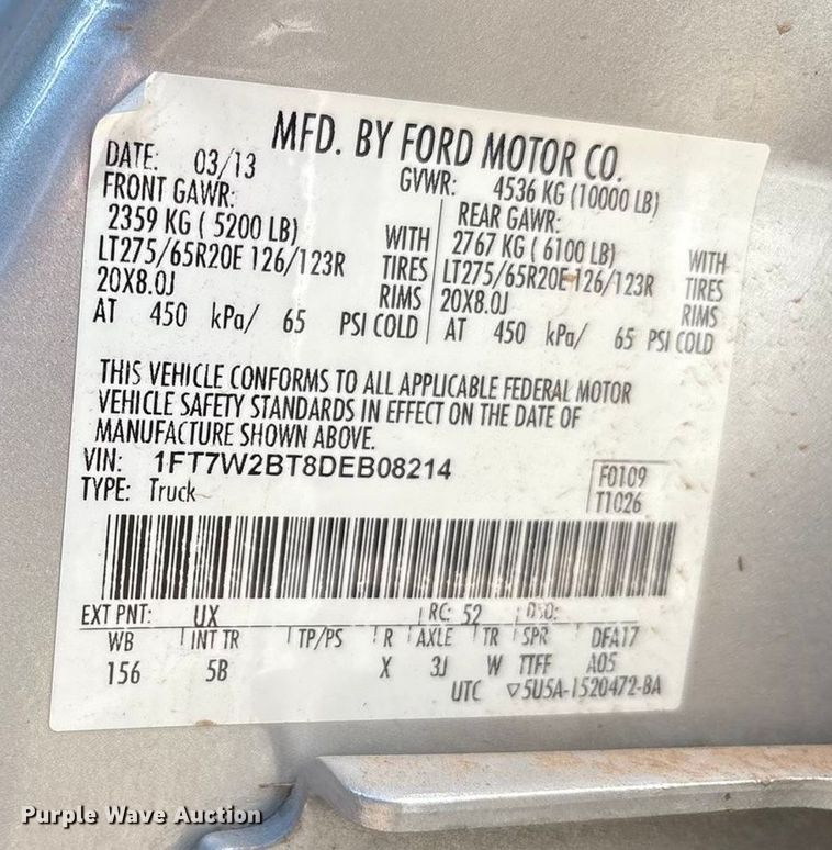 image for item EU4664 2013 Ford F250 Super Duty Crew Cab pickup truck