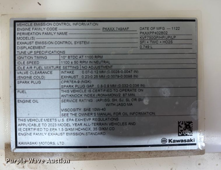 image for item EU4672 2023 Kawasaki Brute Force 750 ATV