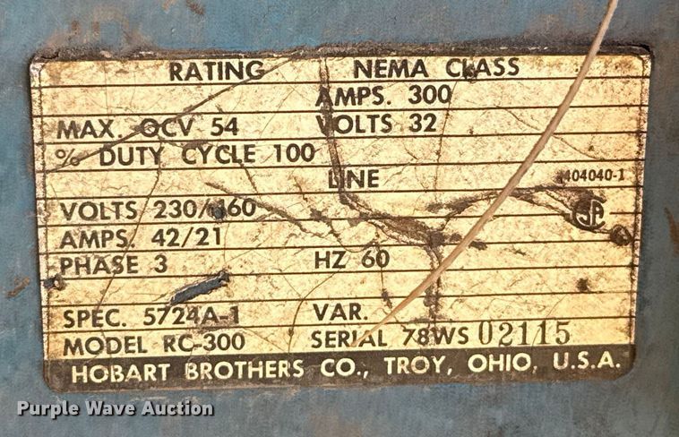 image for item EU5010 Hobart RC-300 welder