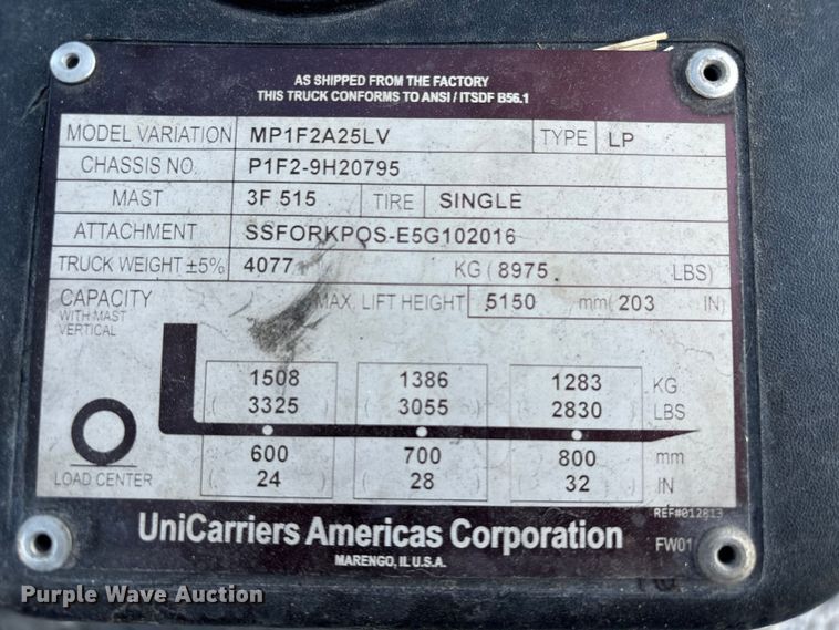 image for item EU7009 2016 UniCarriers PF50 forklift