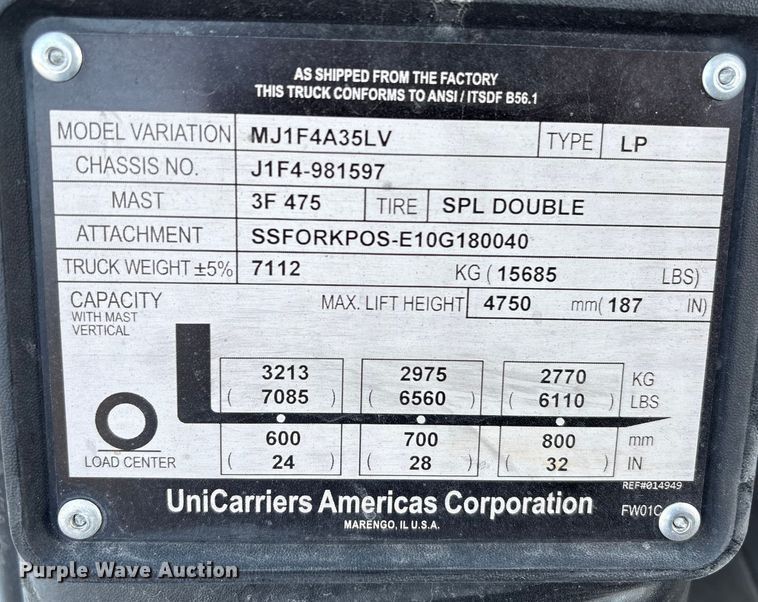 image for item EU7010 2016 UniCarriers PF80YLP forklift
