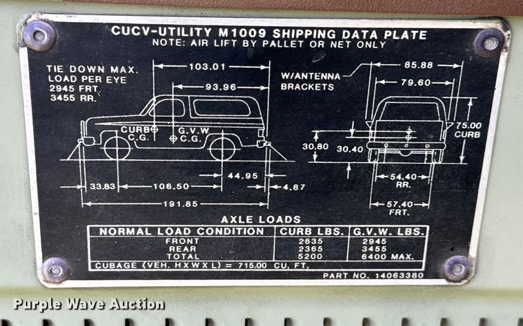 image for item EV1890 1986 Chevrolet M1009 SUV